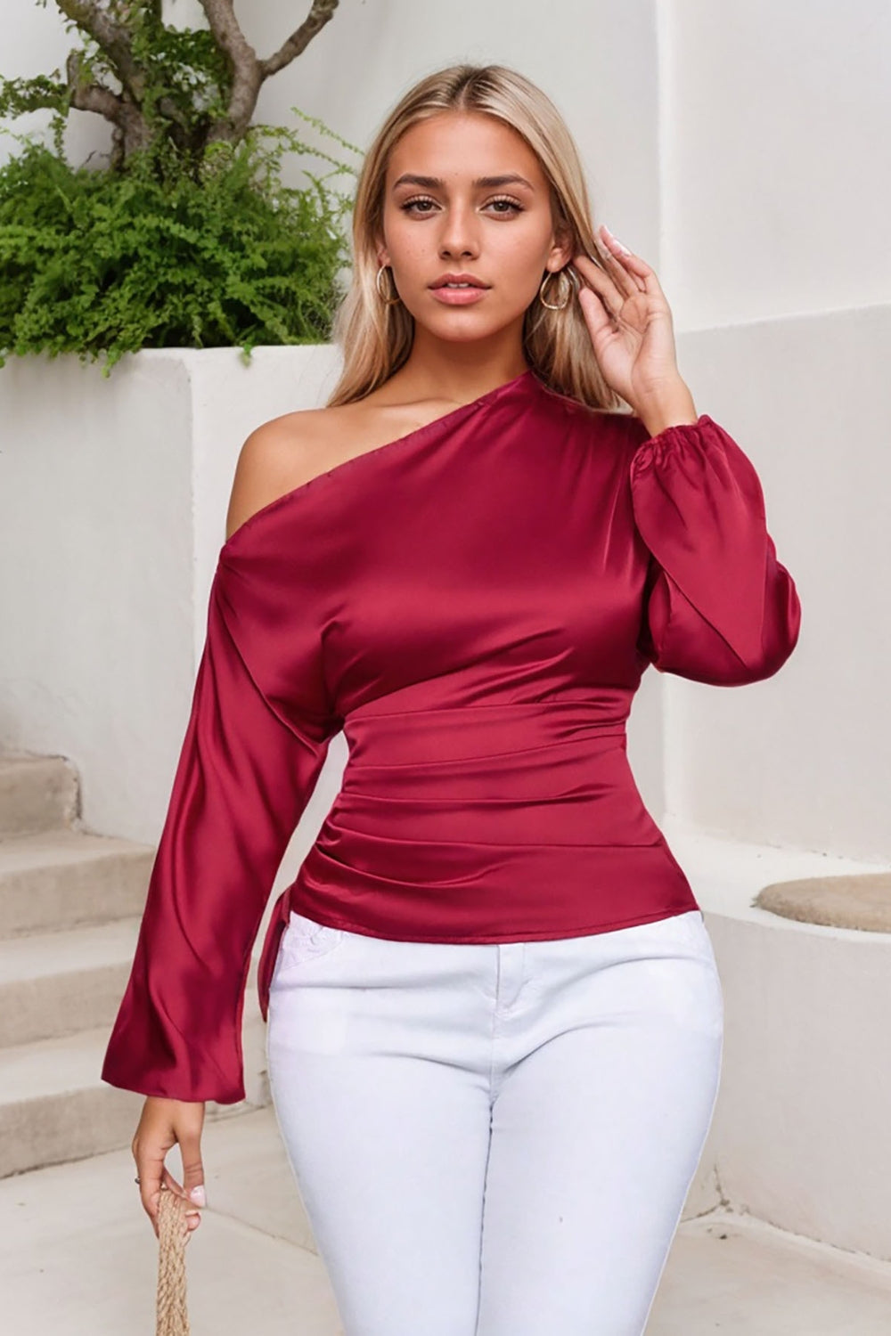 Drawstring Off Shoulder Blouse