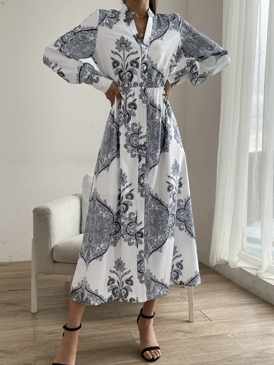 Lantern Sleeve Midi Dress