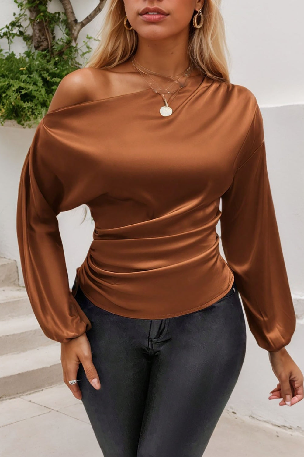 Drawstring Off Shoulder Blouse