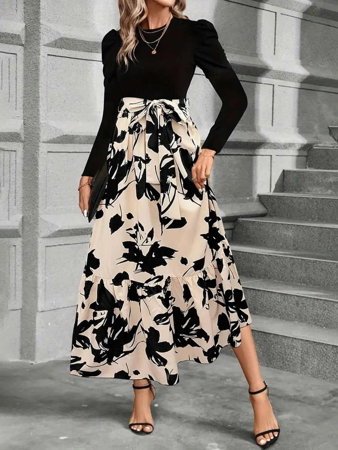 Tied Printed Midi Dress