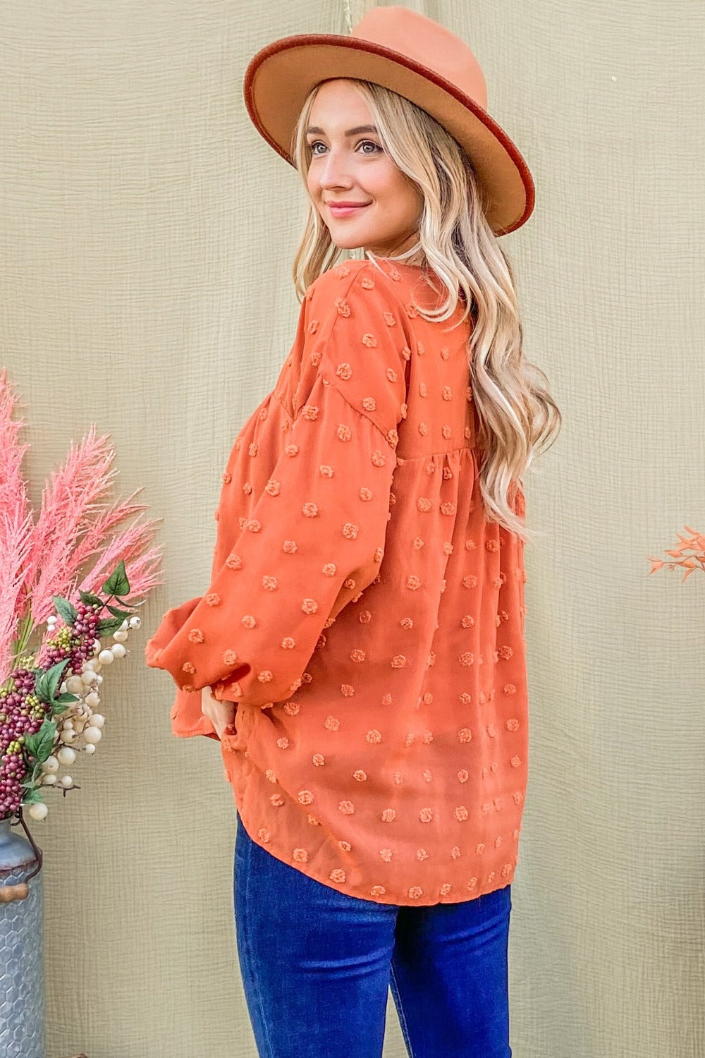 Swiss Dot Balloon Sleeve Blouse