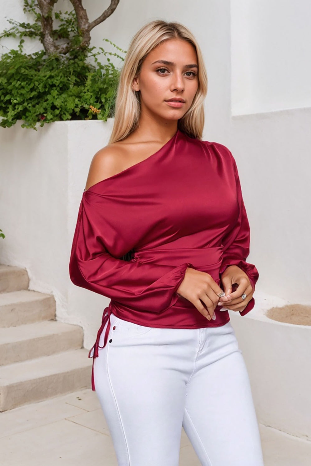 Drawstring Off Shoulder Blouse