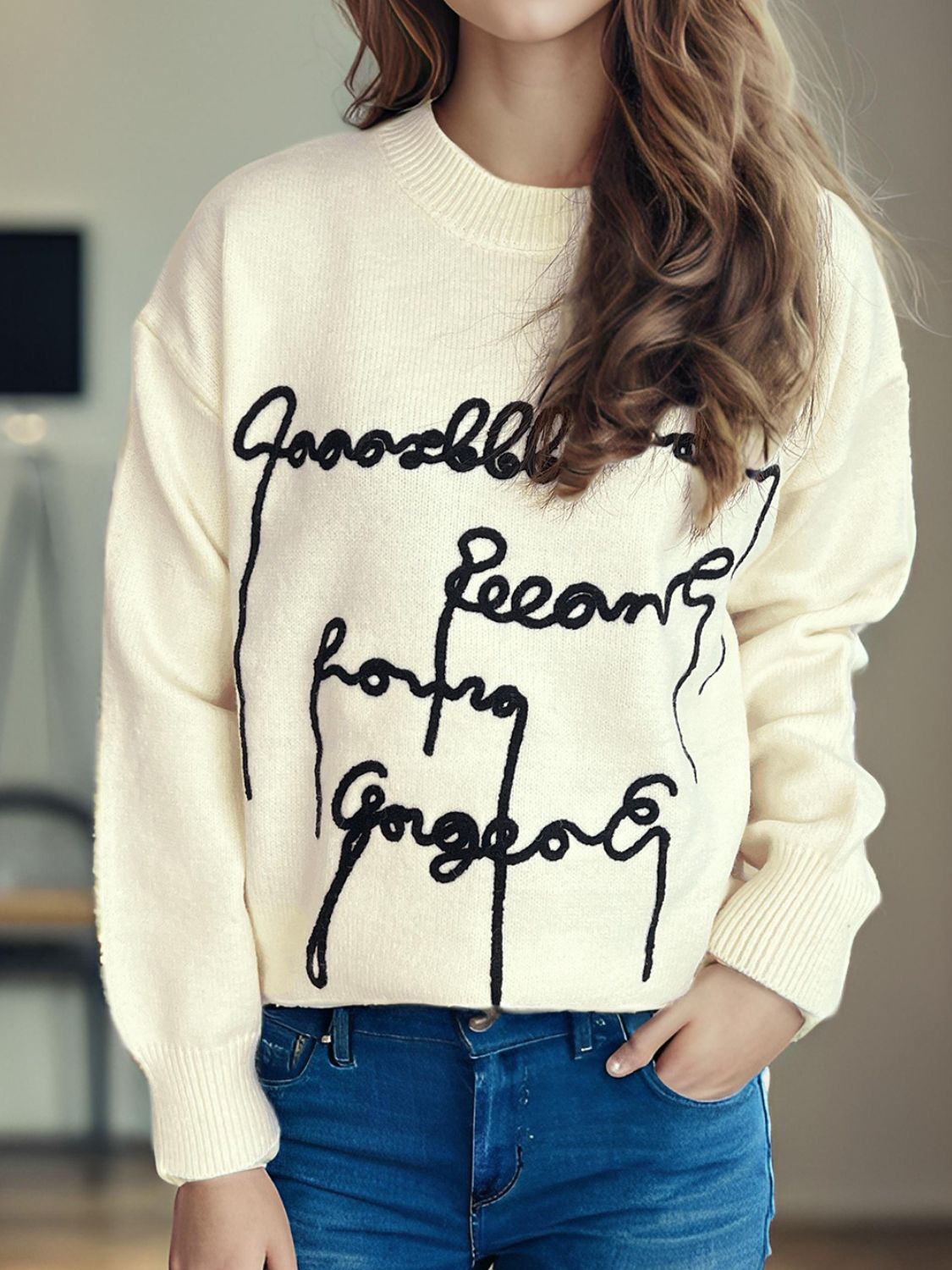 Letter Contrast Sweater