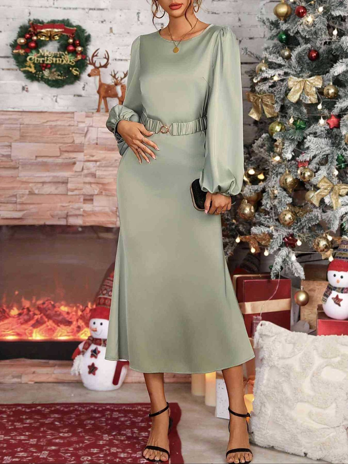 Balloon Sleeve Midi Dress