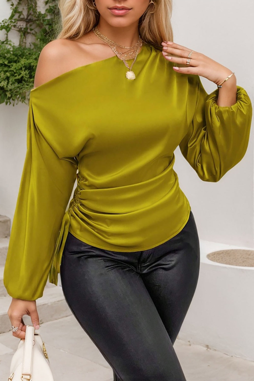 Drawstring Off Shoulder Blouse