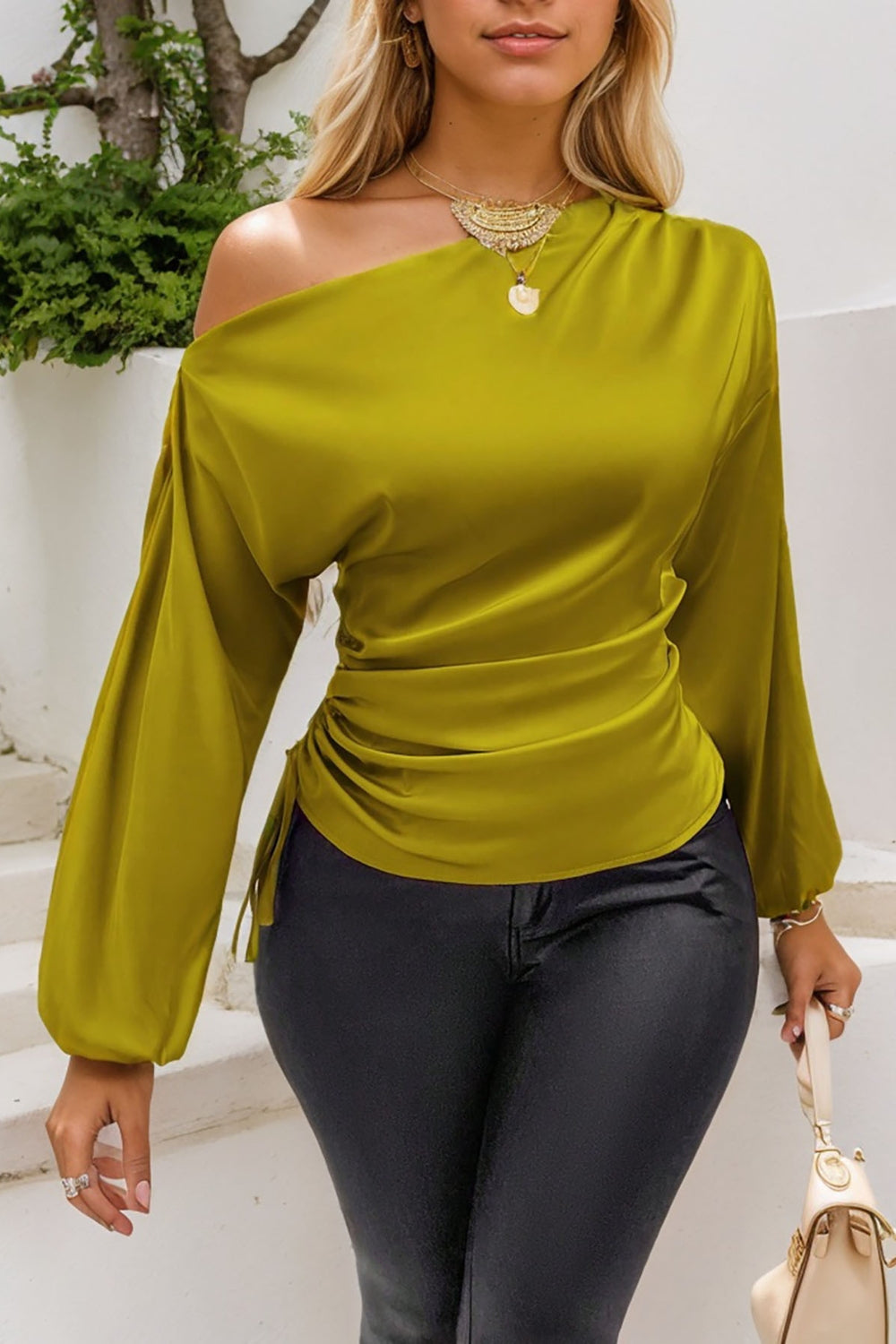 Drawstring Off Shoulder Blouse